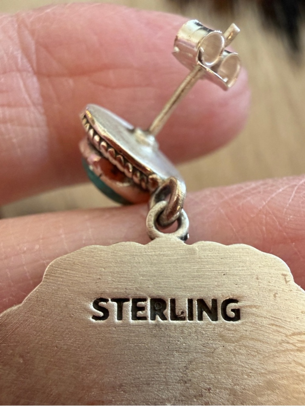❤️Kingman Turquoise Arrowhead Sterling Silver Symbol Hand Stamped Earrings 13.2G - Picture 7 of 15